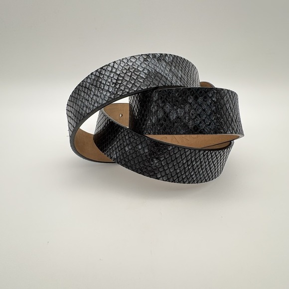 Caroll Calfskin  Embossed Python Effect Genuine Leather Belt Black Made In Italy - Picture 2 of 10